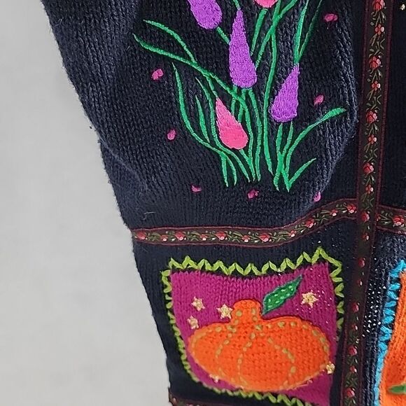Vintage Halloween Boo Size L Knit Embroidered Cardigan Sweater - Picture 13 of 16